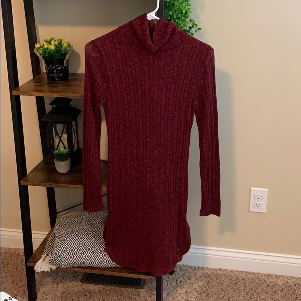 Burgundy turtle neck sweater dress